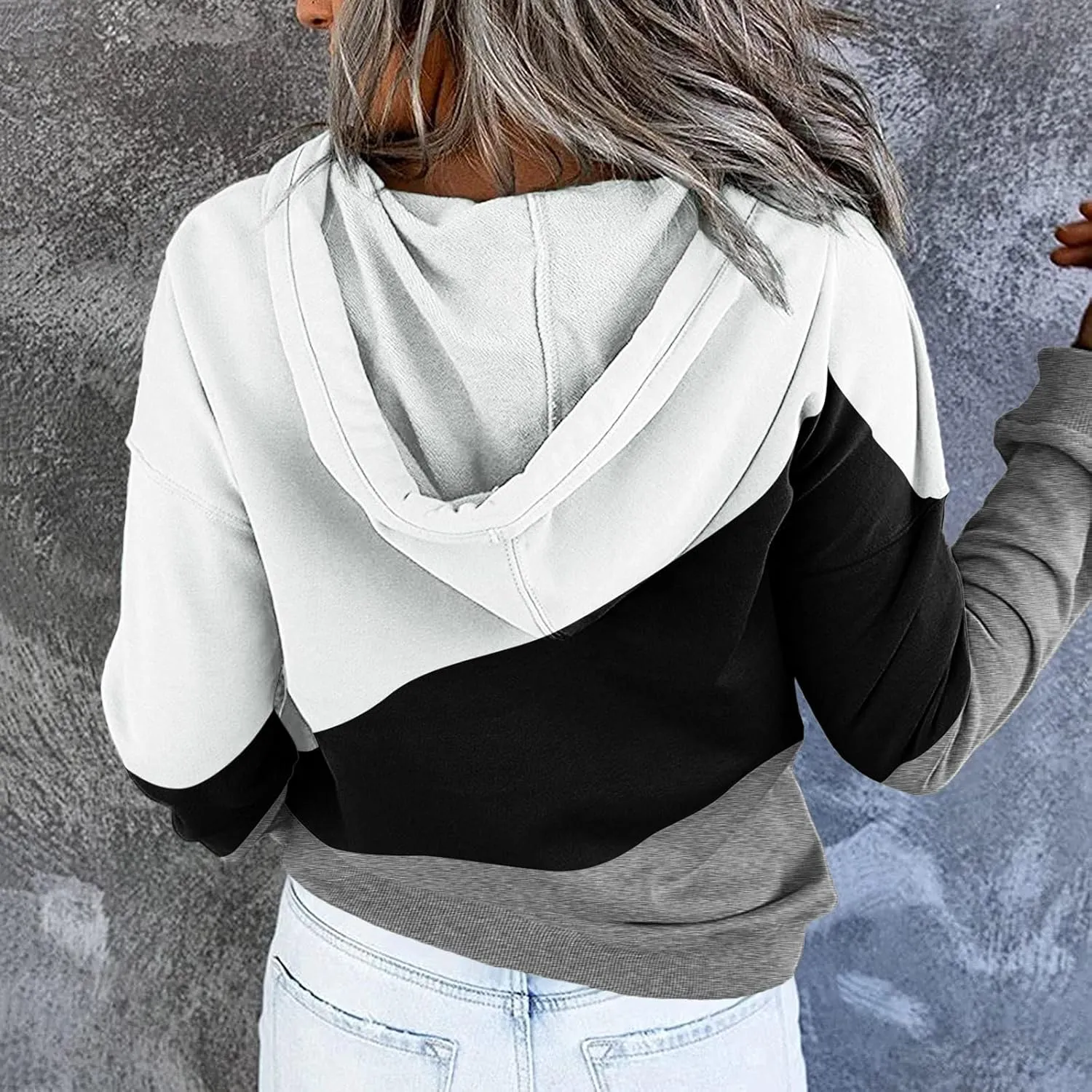 Womens 2022 Hooded Button Collar Drawstring Hoodies Pullover Sweatshirts Casual Long Sleeve Tops Shirts