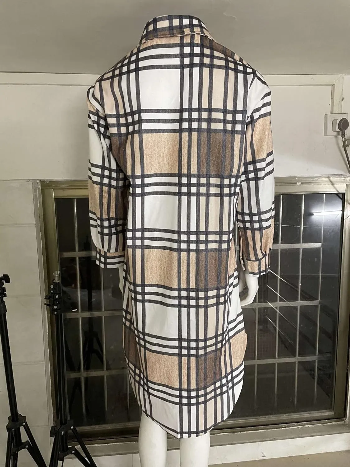 Womens 2023 Fall Flannel Shacket Jacket Brushed Plaid Shirts Outerwear Casual Lapel Button Down Tartan Trench Coat