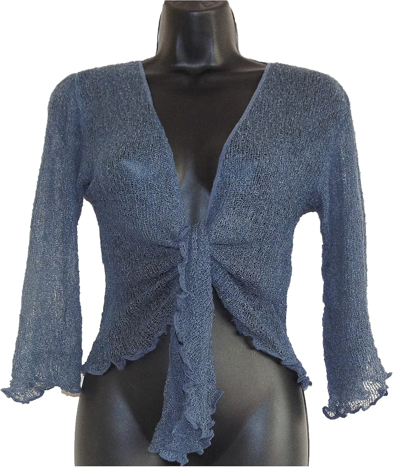 Womens Bali Crochet Knitted Cropped Bolero Sheer Cardigan Ladies Tie Up Open Front Shrug Plus Size Lightweight Summer Top