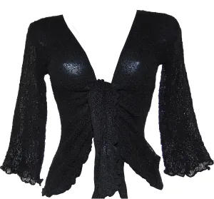 Womens Bali Crochet Knitted Cropped Bolero Sheer Cardigan Ladies Tie Up Open Front Shrug Plus Size Lightweight Summer Top