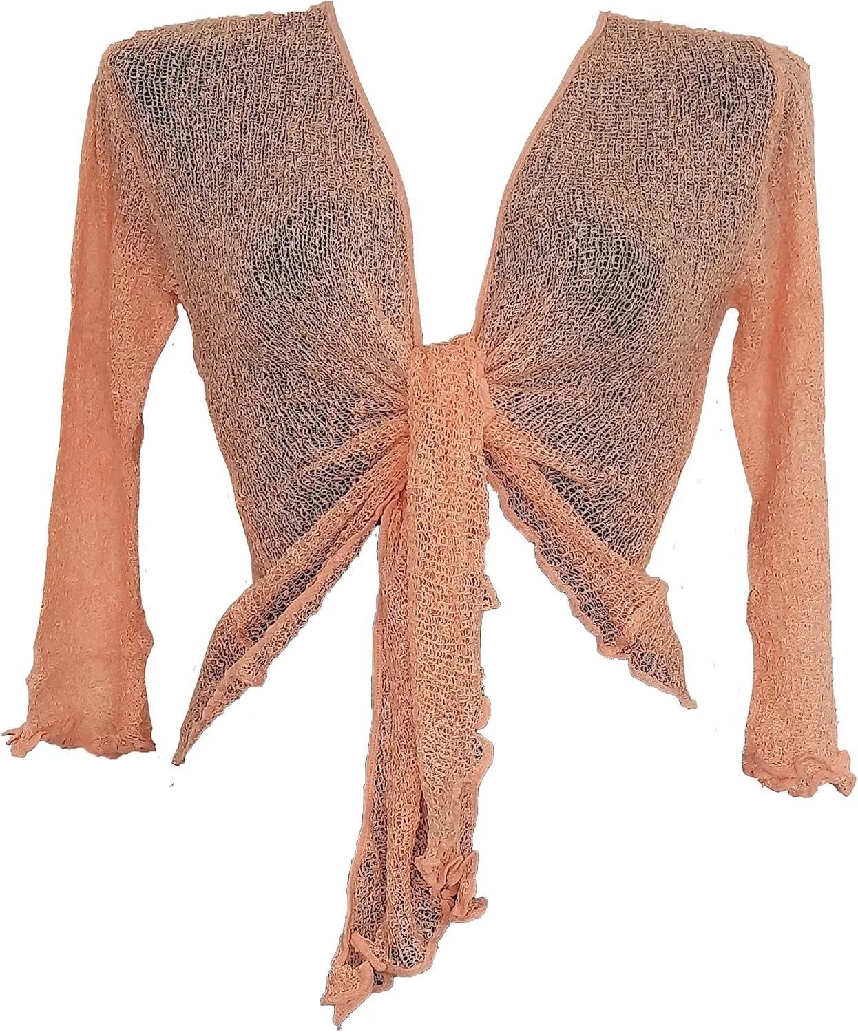 Womens Bali Crochet Knitted Cropped Bolero Sheer Cardigan Ladies Tie Up Open Front Shrug Plus Size Lightweight Summer Top