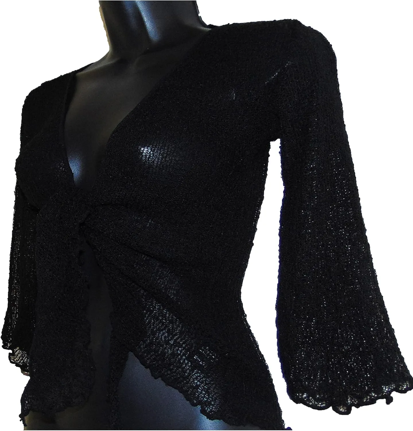 Womens Bali Crochet Knitted Cropped Bolero Sheer Cardigan Ladies Tie Up Open Front Shrug Plus Size Lightweight Summer Top