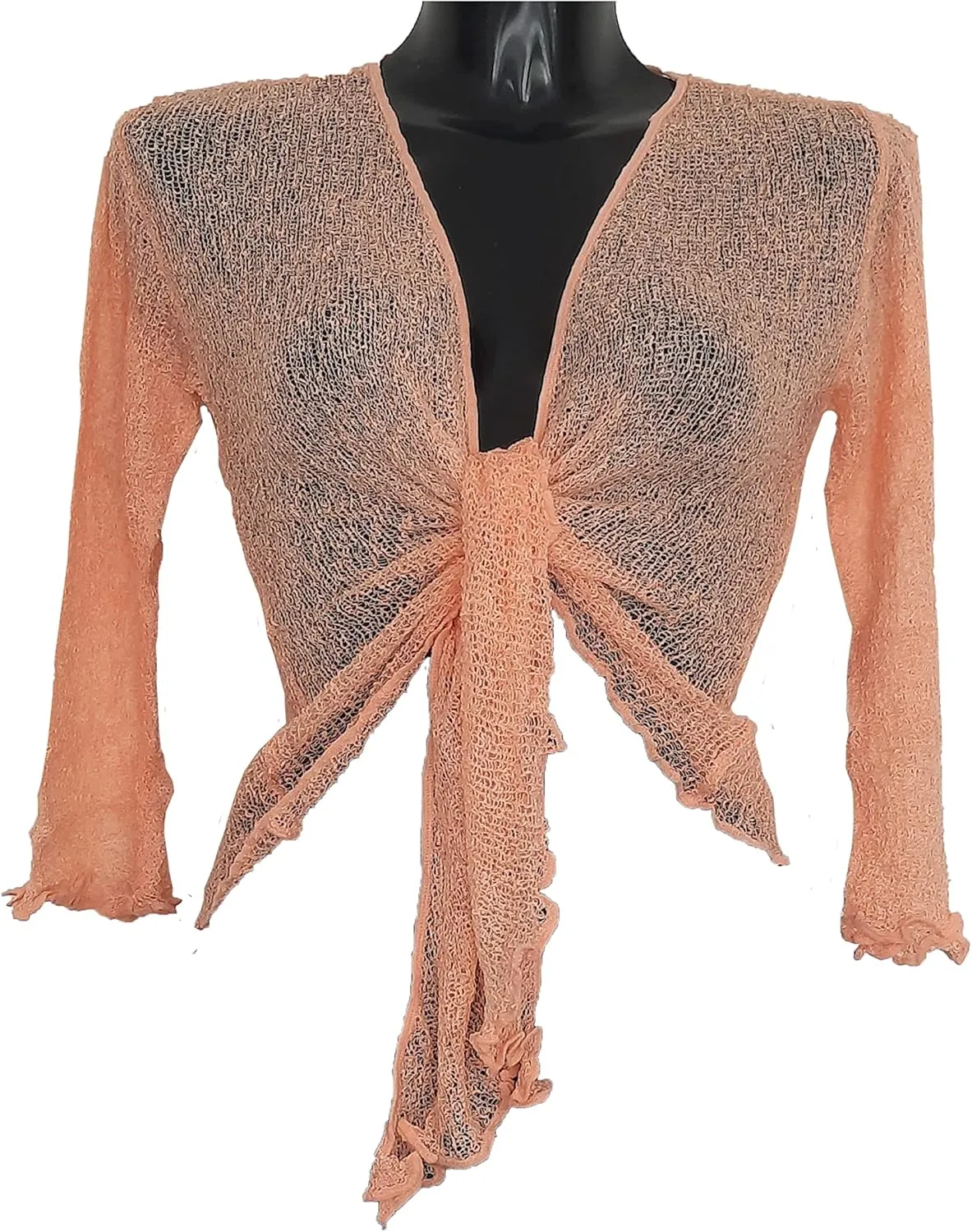 Womens Bali Crochet Knitted Cropped Bolero Sheer Cardigan Ladies Tie Up Open Front Shrug Plus Size Lightweight Summer Top