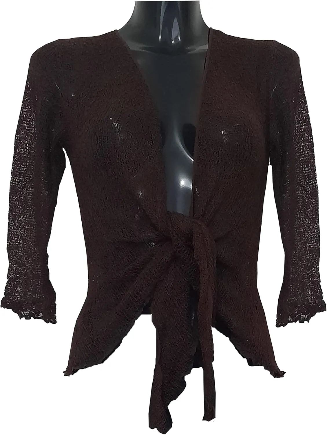 Womens Bali Crochet Knitted Cropped Bolero Sheer Cardigan Ladies Tie Up Open Front Shrug Plus Size Lightweight Summer Top