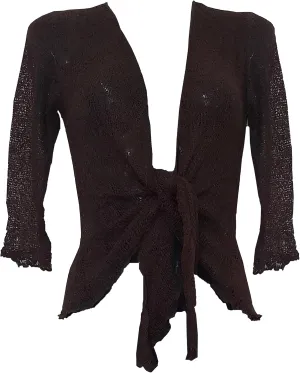 Womens Bali Crochet Knitted Cropped Bolero Sheer Cardigan Ladies Tie Up Open Front Shrug Plus Size Lightweight Summer Top