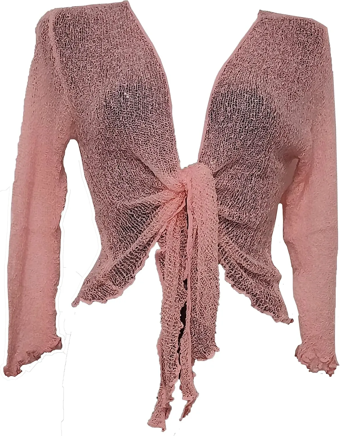 Womens Bali Crochet Knitted Cropped Bolero Sheer Cardigan Ladies Tie Up Open Front Shrug Plus Size Lightweight Summer Top
