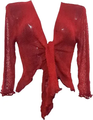 Womens Bali Crochet Knitted Cropped Bolero Sheer Cardigan Ladies Tie Up Open Front Shrug Plus Size Lightweight Summer Top