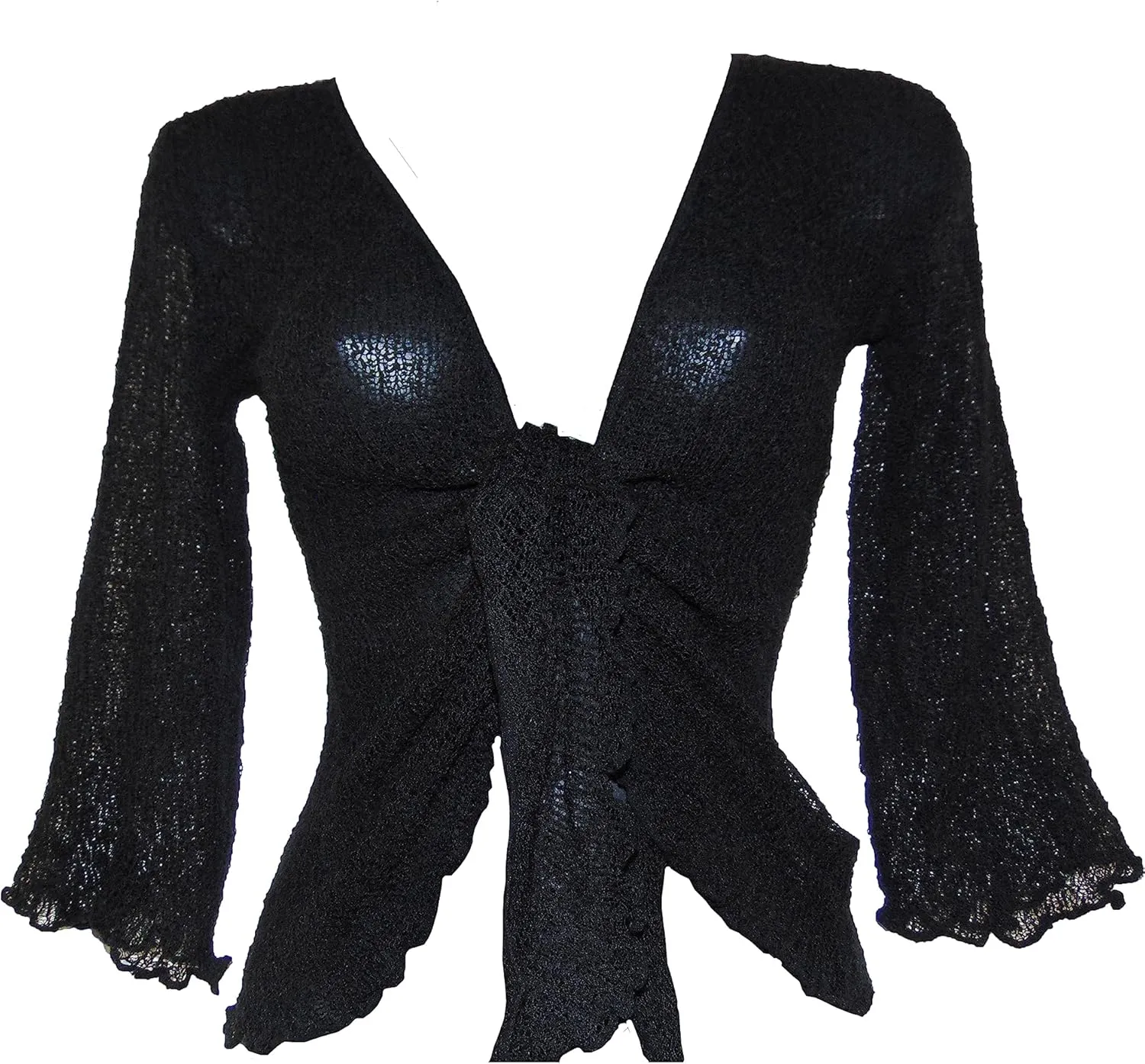 Womens Bali Crochet Knitted Cropped Bolero Sheer Cardigan Ladies Tie Up Open Front Shrug Plus Size Lightweight Summer Top