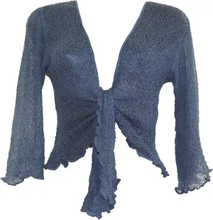 Womens Bali Crochet Knitted Cropped Bolero Sheer Cardigan Ladies Tie Up Open Front Shrug Plus Size Lightweight Summer Top