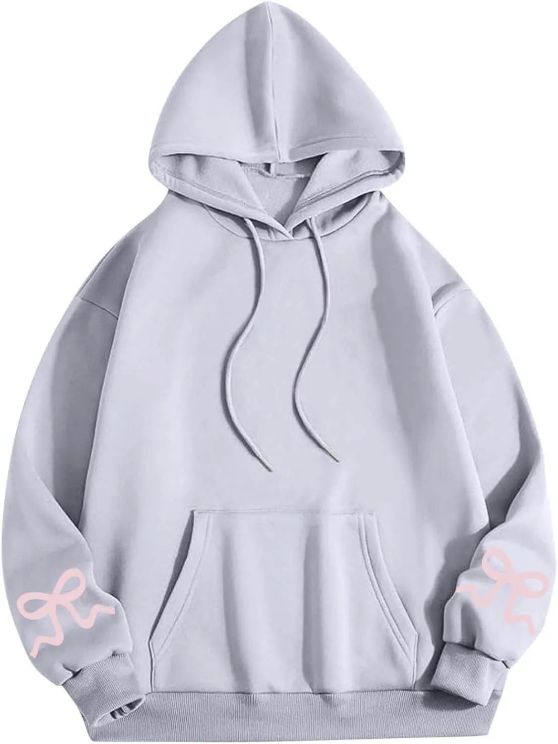 Women's Bow Print Hoodies Oversized Long Sleeve Hooded Sweatshirts Graphic Drop Shoulder Pullover Tops Y2K Clothing
