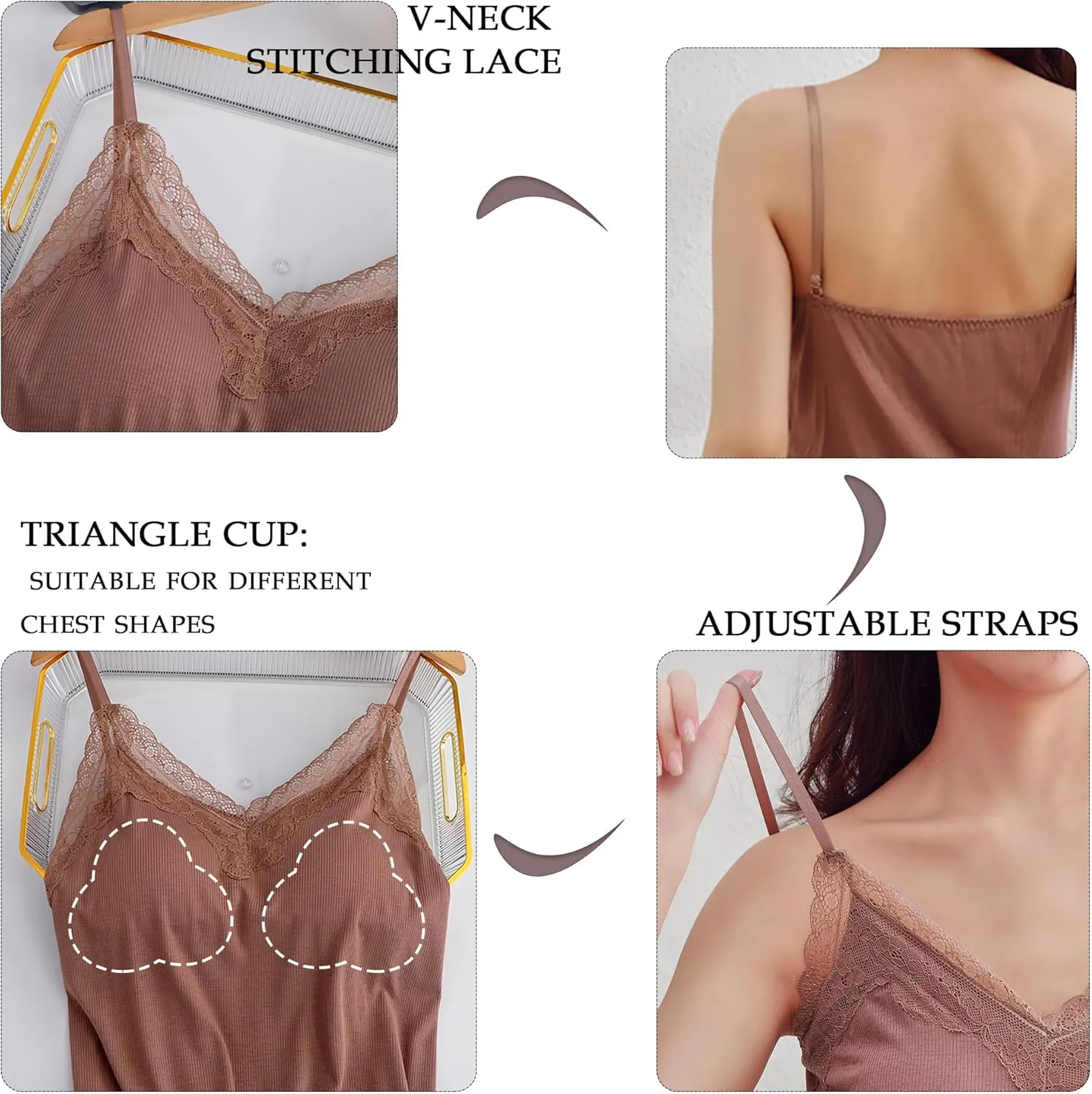 Women's Camisole Tops Built in Padded Bra Adjustable Spaghetti Strap Tank Top V Neck Sleeveless Blouse for Wear Home