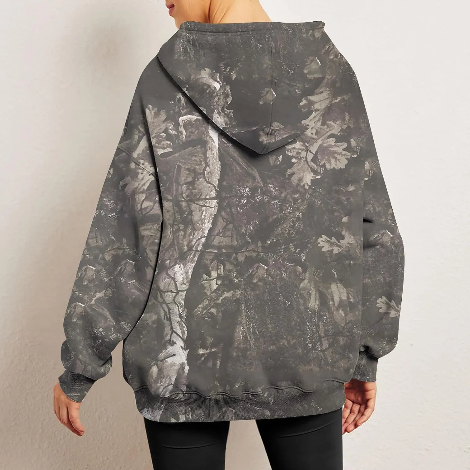 Women's Camo Hoodie Maple-Leaf Print Oversized Sweatshirt Fleece Hooded Sweatshirts with Pocket Casual Fall Pullover