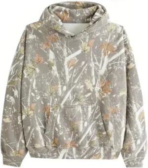 Womens Camo Hoodies Maple Leaf Print Oversized Hooded Sweatshirt Fleece Pullover Long Sleeve Sweatshirt with Pockets