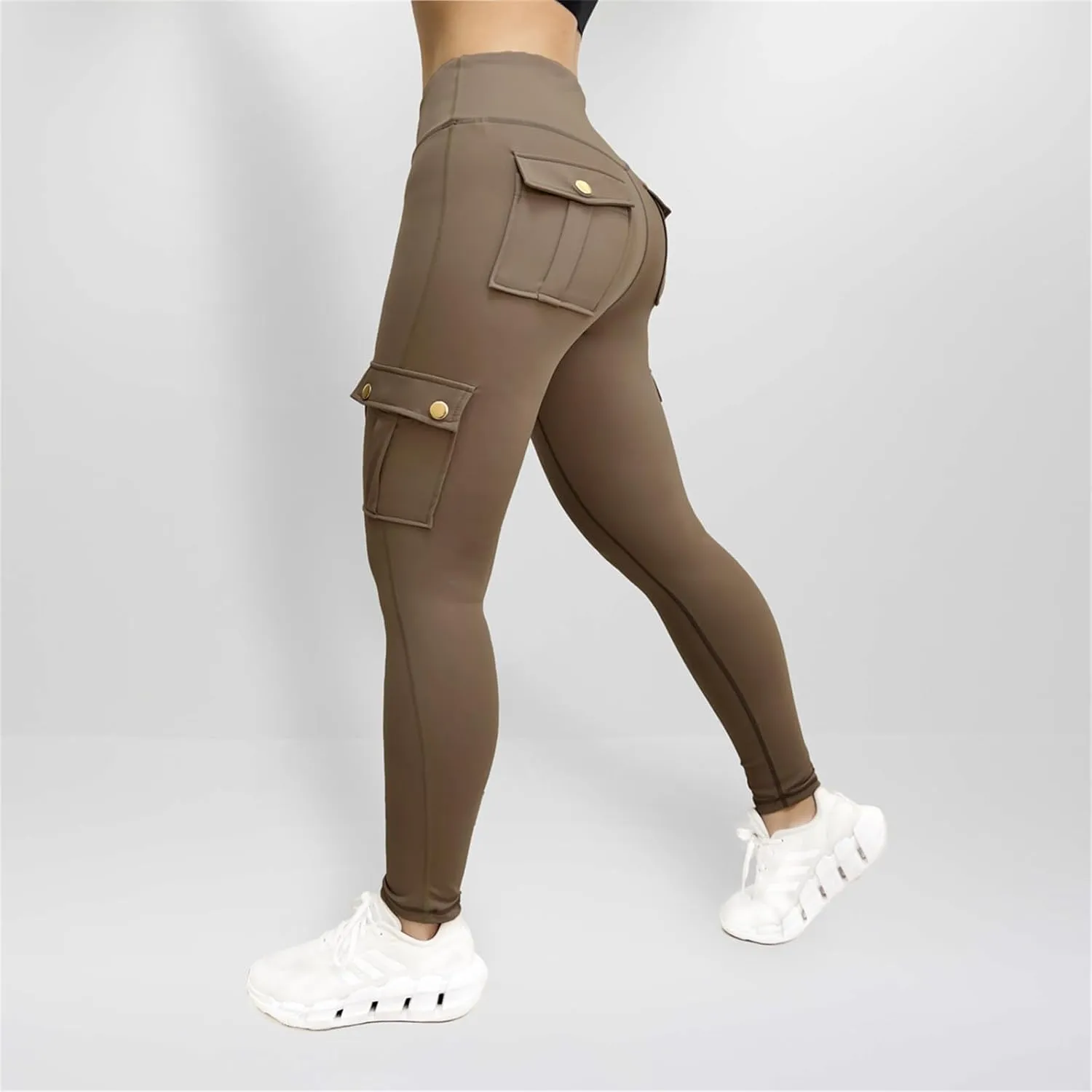 Women's Cargo Yoga Leggings Butt Lifting Leggings with Flap Pockets High Waist Tummy Control Running Pants Gym Tights