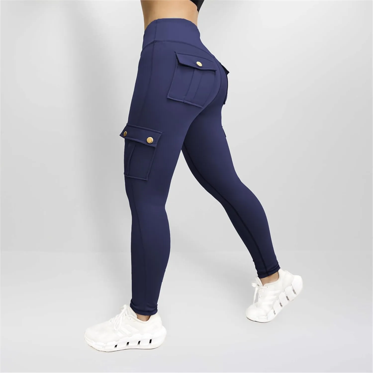 Women's Cargo Yoga Leggings Butt Lifting Leggings with Flap Pockets High Waist Tummy Control Running Pants Gym Tights