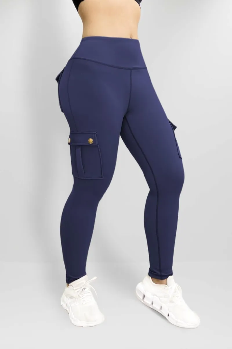 Women's Cargo Yoga Leggings Butt Lifting Leggings with Flap Pockets High Waist Tummy Control Running Pants Gym Tights