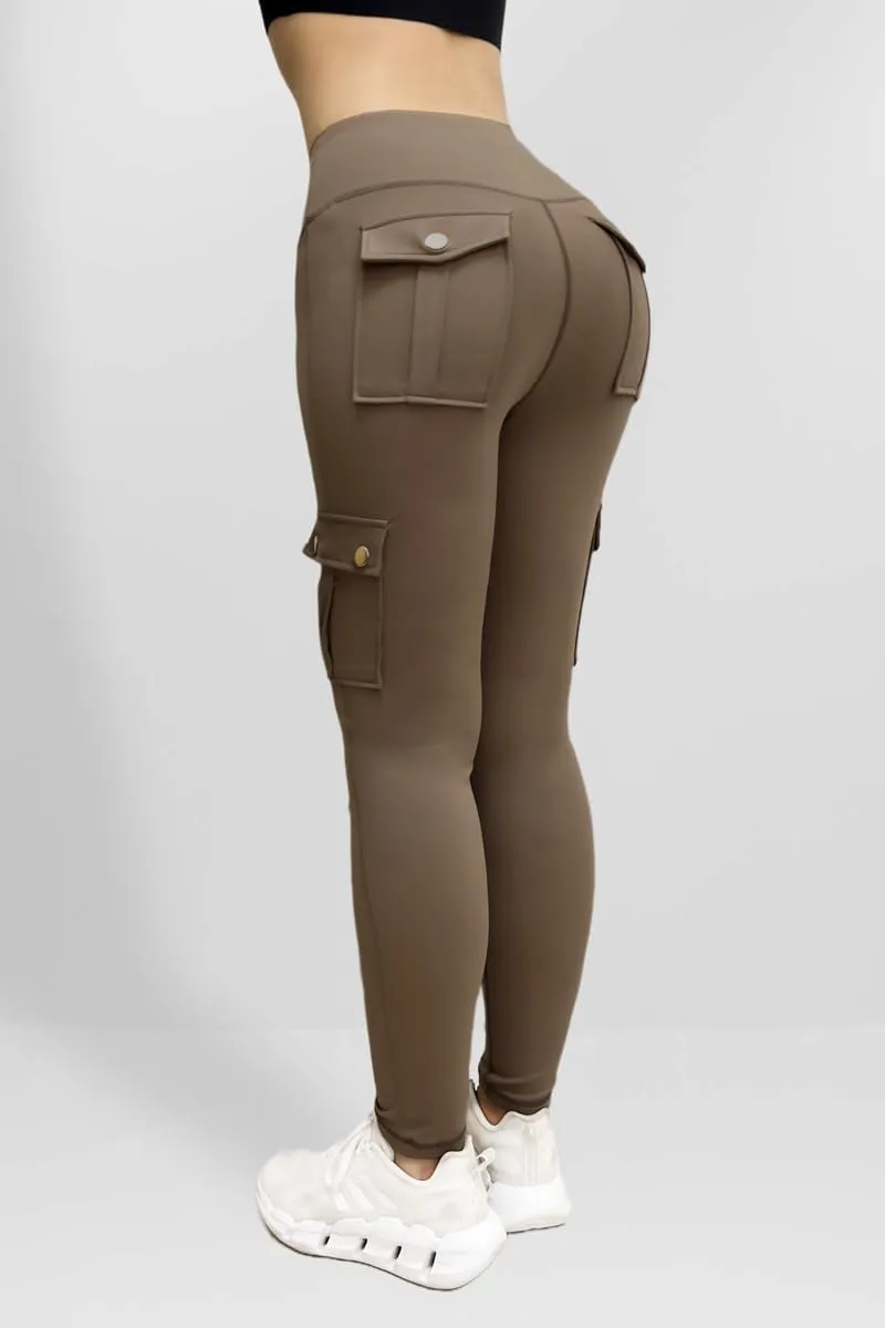 Women's Cargo Yoga Leggings Butt Lifting Leggings with Flap Pockets High Waist Tummy Control Running Pants Gym Tights