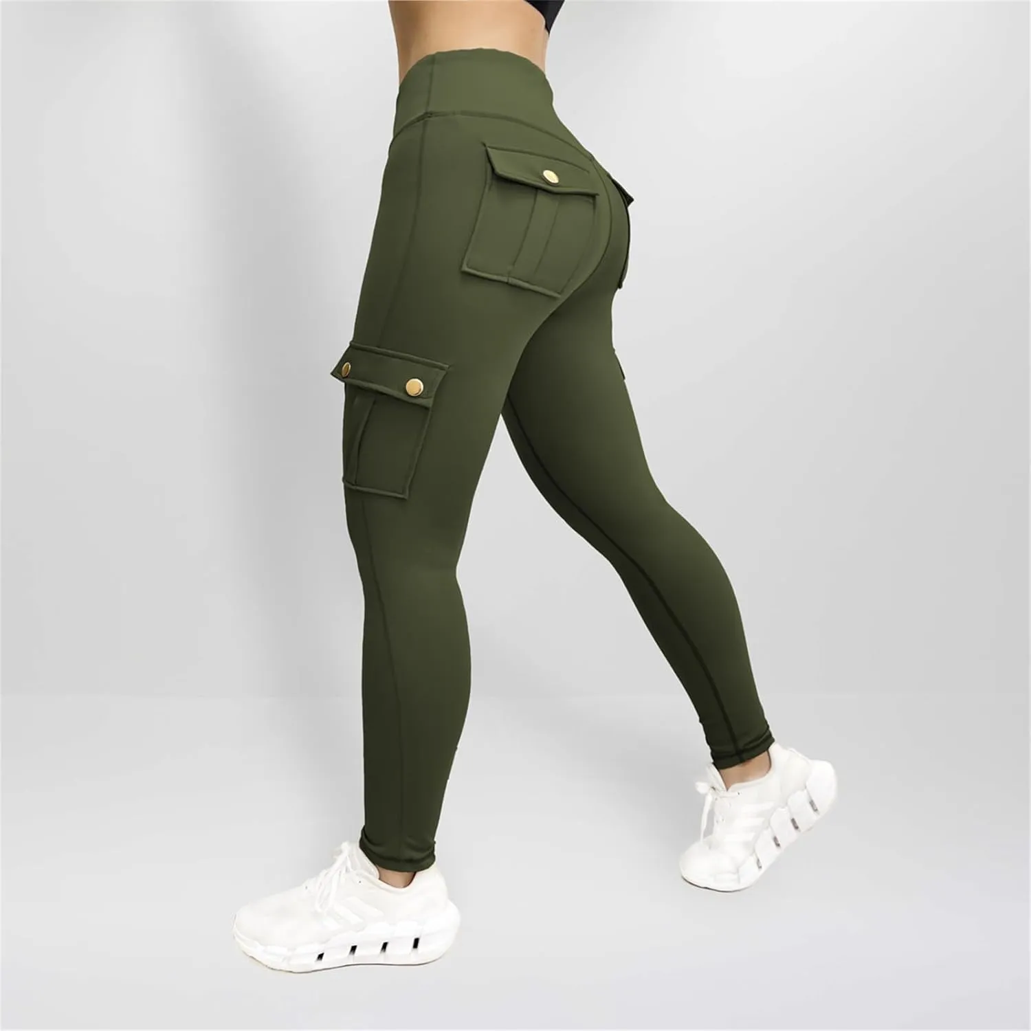 Women's Cargo Yoga Leggings Butt Lifting Leggings with Flap Pockets High Waist Tummy Control Running Pants Gym Tights