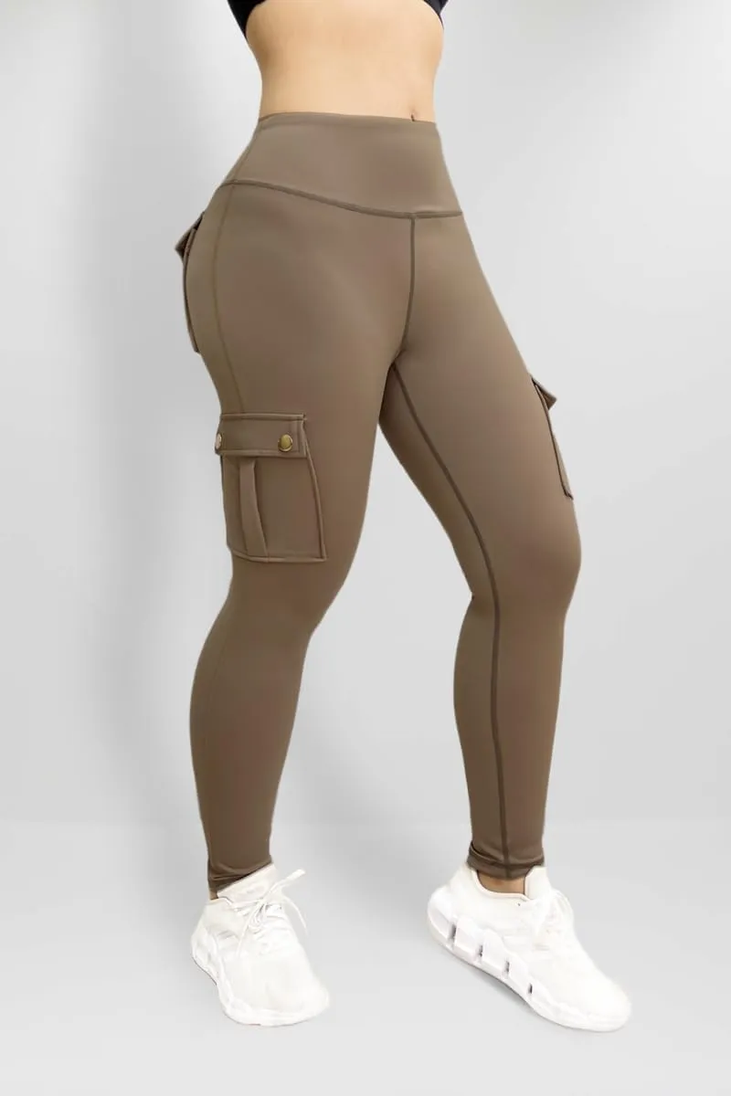 Women's Cargo Yoga Leggings Butt Lifting Leggings with Flap Pockets High Waist Tummy Control Running Pants Gym Tights