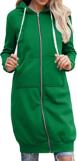 Women's Casual Pockets Zip up Hoodies Longwear Tunic Sweatshirt Oversized Long Hoodie Jacket with Pockets