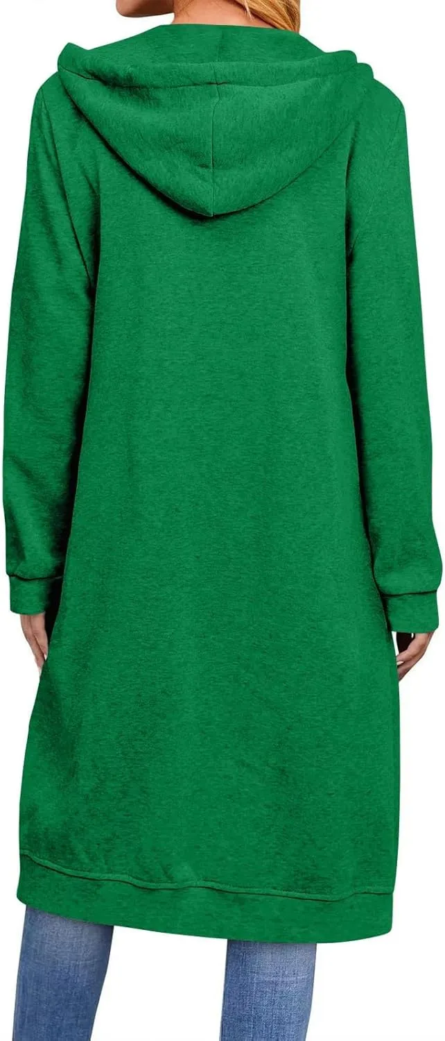 Women's Casual Pockets Zip up Hoodies Longwear Tunic Sweatshirt Oversized Long Hoodie Jacket with Pockets