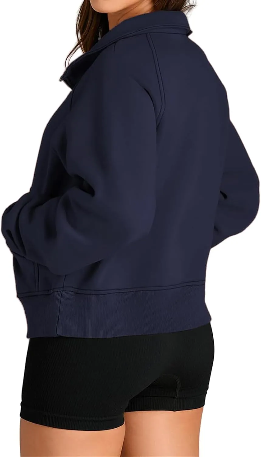 Womens Cropped Hoodies Oversized Quarter Zip Pullover Fleece Long Sleeve Fall Outfits Clothes Thumb Hole