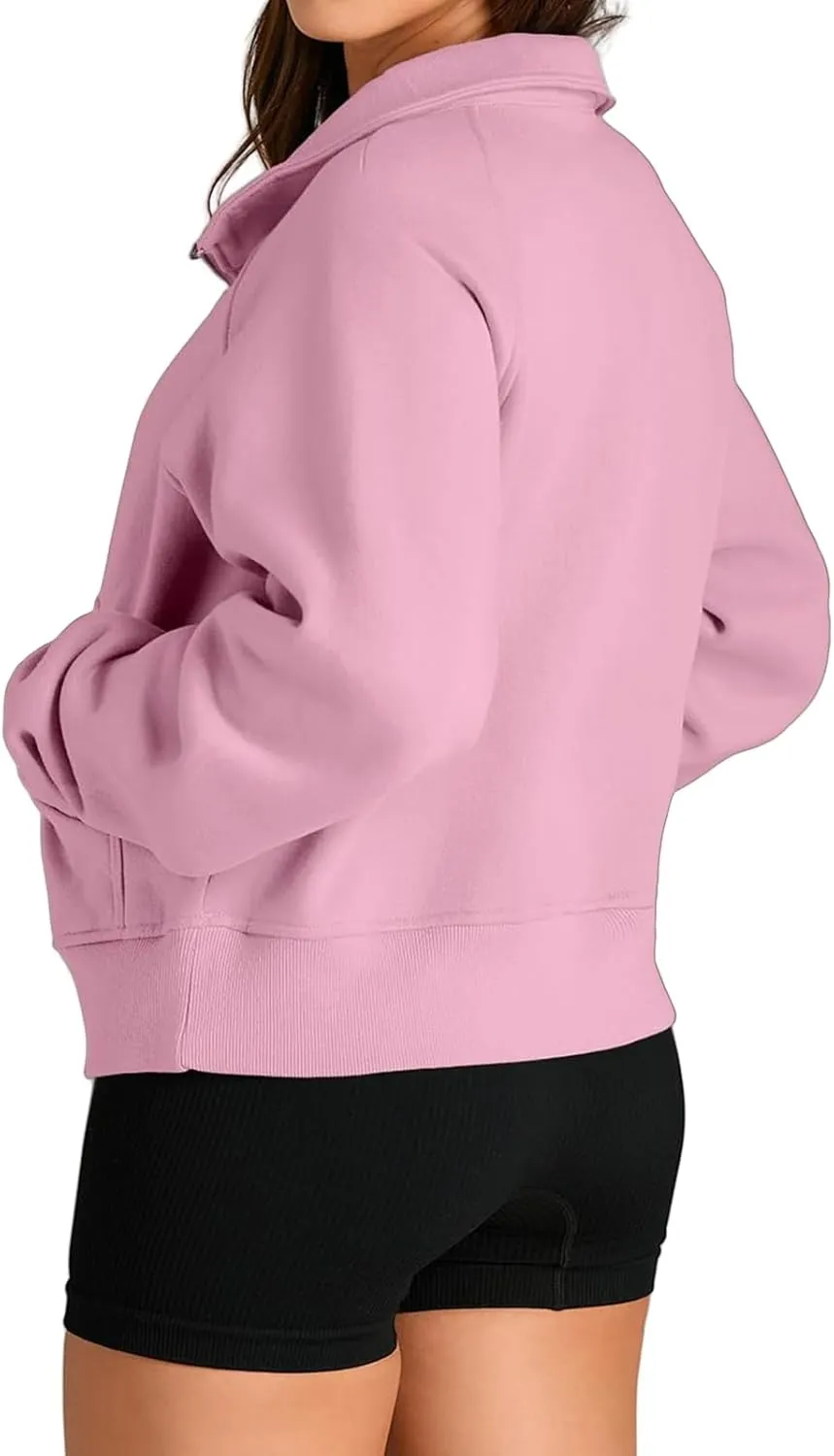 Womens Cropped Hoodies Oversized Quarter Zip Pullover Fleece Long Sleeve Fall Outfits Clothes Thumb Hole