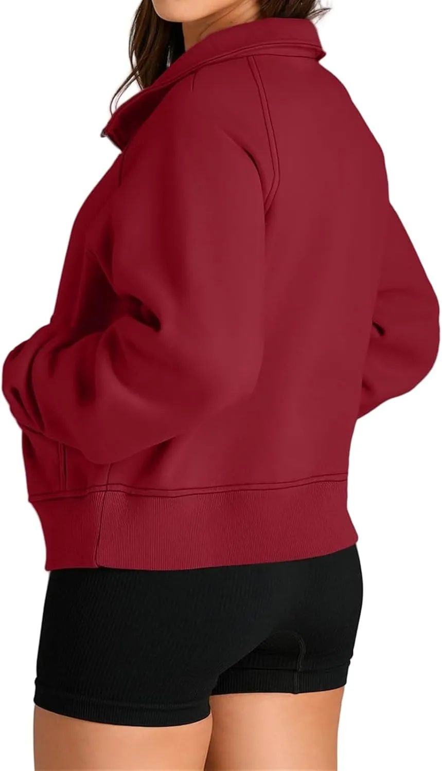 Womens Cropped Hoodies Oversized Quarter Zip Pullover Fleece Long Sleeve Fall Outfits Clothes Thumb Hole