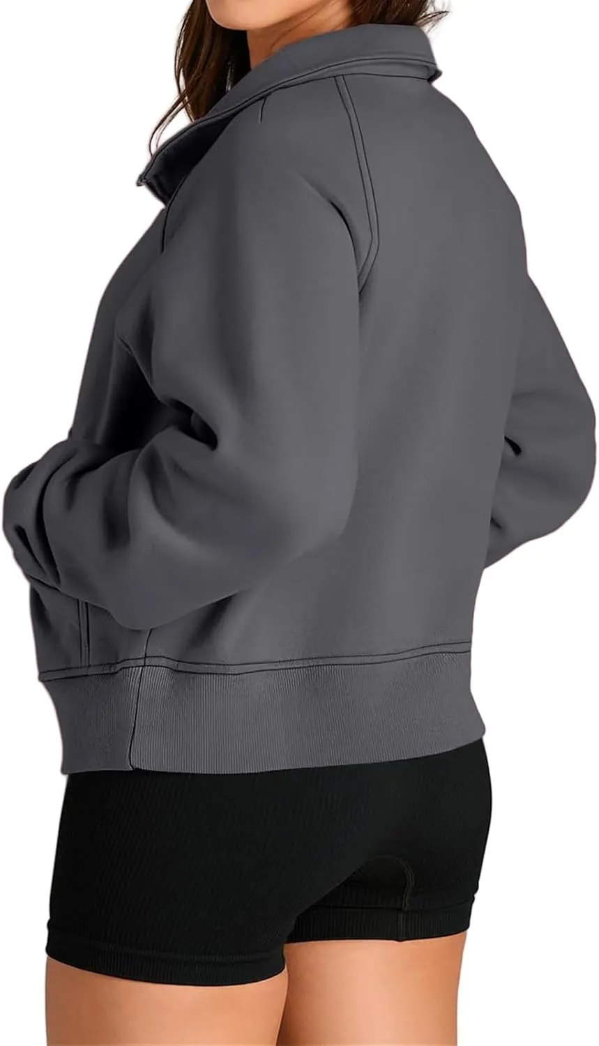 Womens Cropped Hoodies Oversized Quarter Zip Pullover Fleece Long Sleeve Fall Outfits Clothes Thumb Hole
