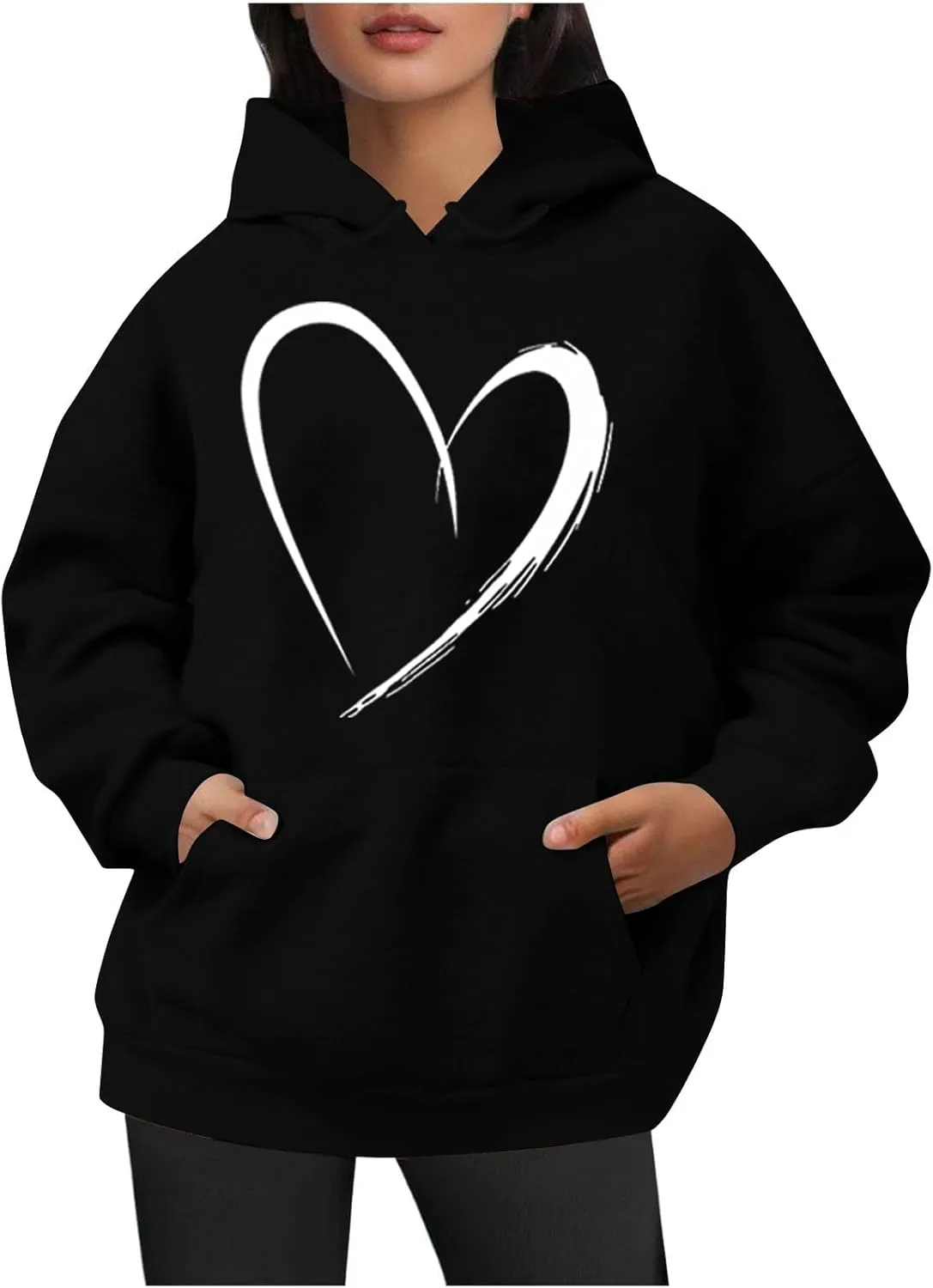 Womens Cute Heart Hoodies Graphic Pullover Fall Fashion Hooded Drawstring Sweatshirt Teen Girls Long Sleeve Sweater