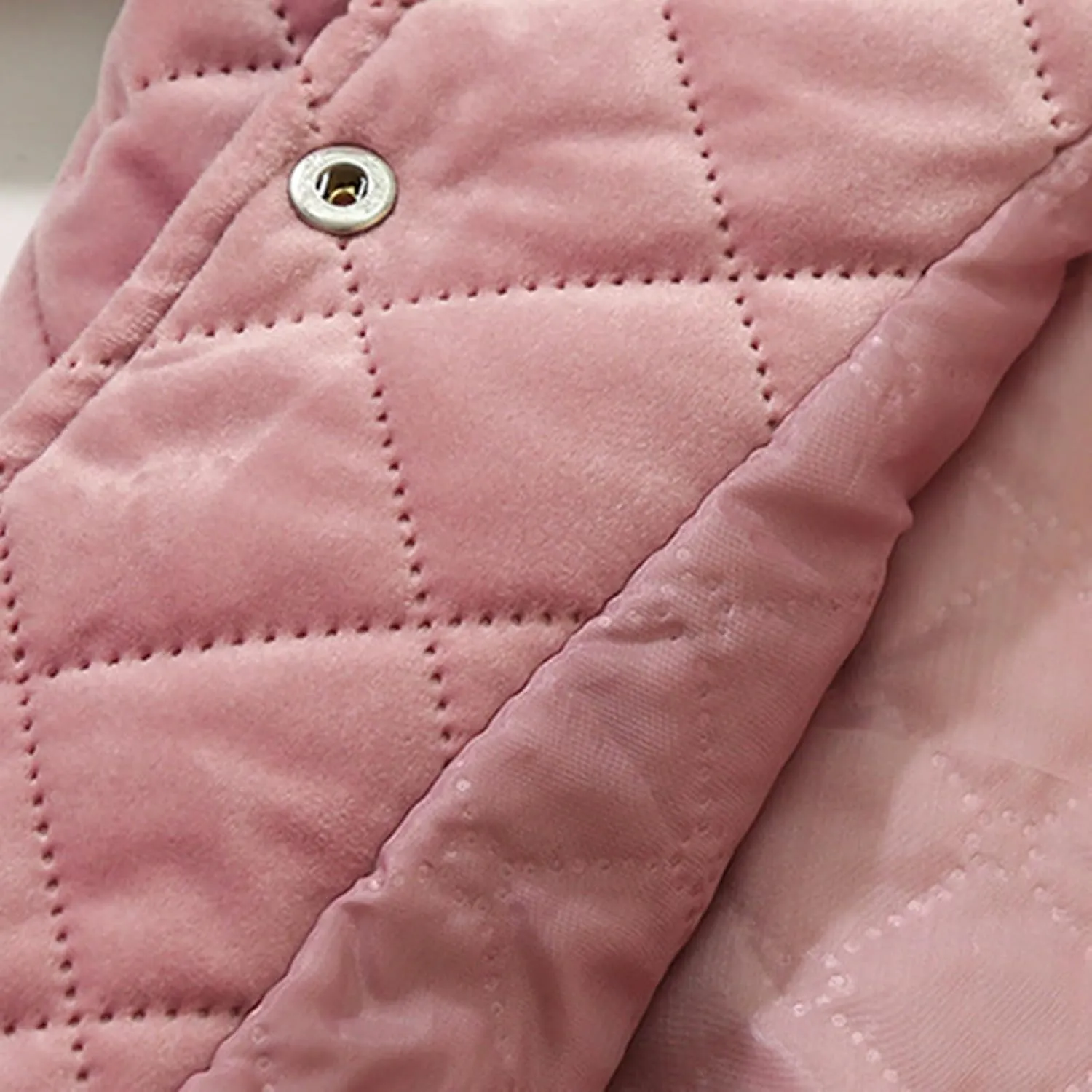 Women's Diamond Lightweight Quilted Bomber Jacket Stand Collar Long Sleeve Button Warm Velvet Down Coat with Pockets