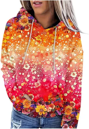 Women's Fall Casual Oversized Hoodies Trendy Long Sleeve Sweatshirts Graphic Print Pullover Lightweight Tops