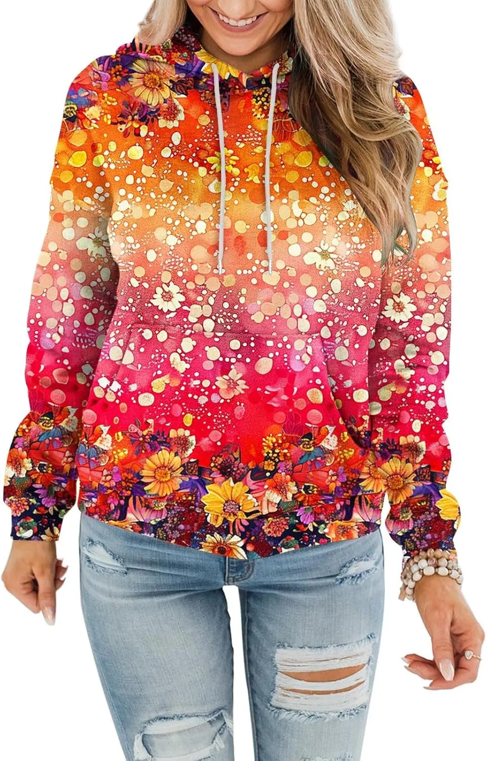Women's Fall Casual Oversized Hoodies Trendy Long Sleeve Sweatshirts Graphic Print Pullover Lightweight Tops