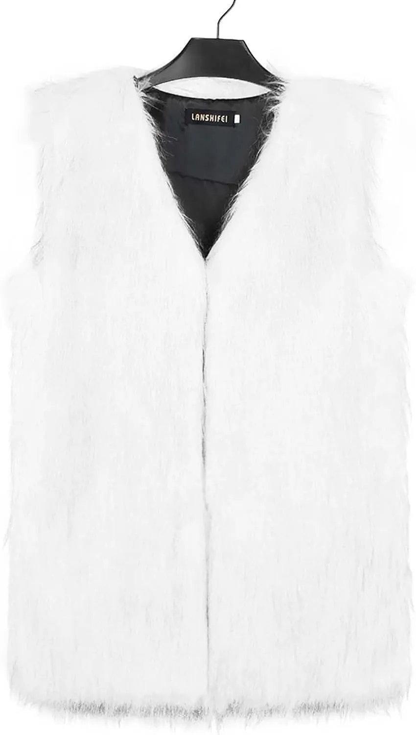 Womens Faux Fur Vest Winter Warm Short Coat Fluffy Shaggy Sleeveless Jacket Fashion Casual Fuzzy Outerwear