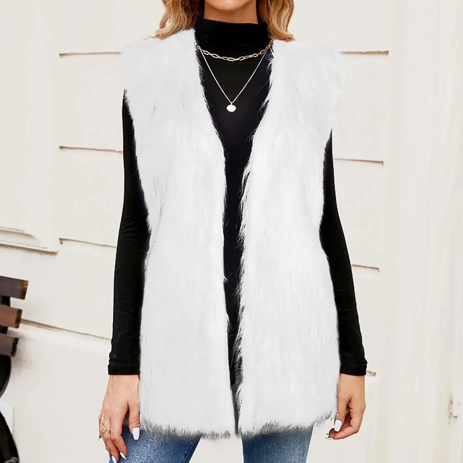Womens Faux Fur Vest Winter Warm Short Coat Fluffy Shaggy Sleeveless Jacket Fashion Casual Fuzzy Outerwear