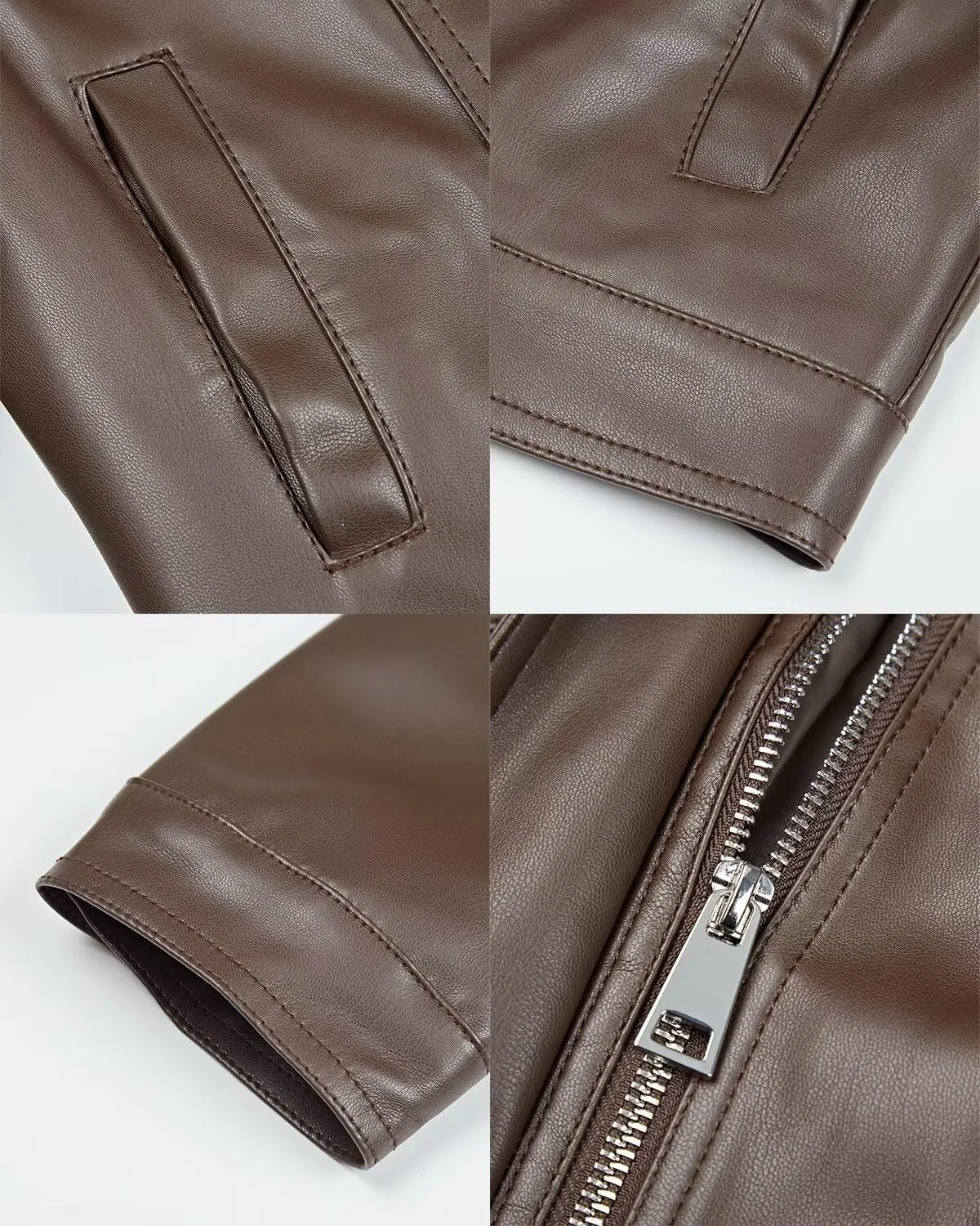 Women's Faux Leather Jacket Cropped Motorcycle Biker Jacket Moto PU Leather Jacket