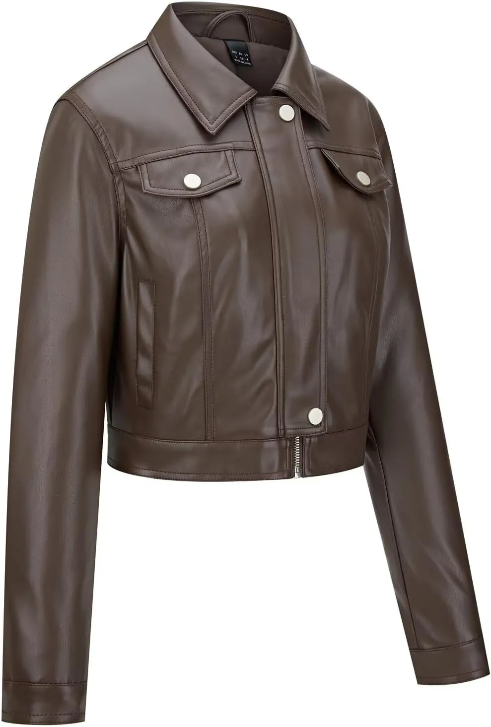 Women's Faux Leather Jacket Cropped Motorcycle Biker Jacket Moto PU Leather Jacket