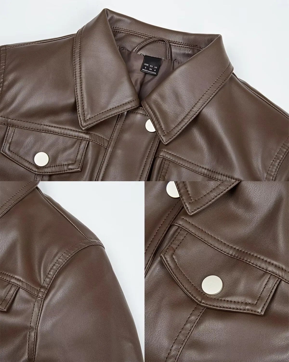 Women's Faux Leather Jacket Cropped Motorcycle Biker Jacket Moto PU Leather Jacket