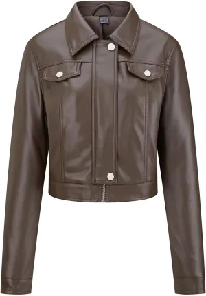 Women's Faux Leather Jacket Cropped Motorcycle Biker Jacket Moto PU Leather Jacket