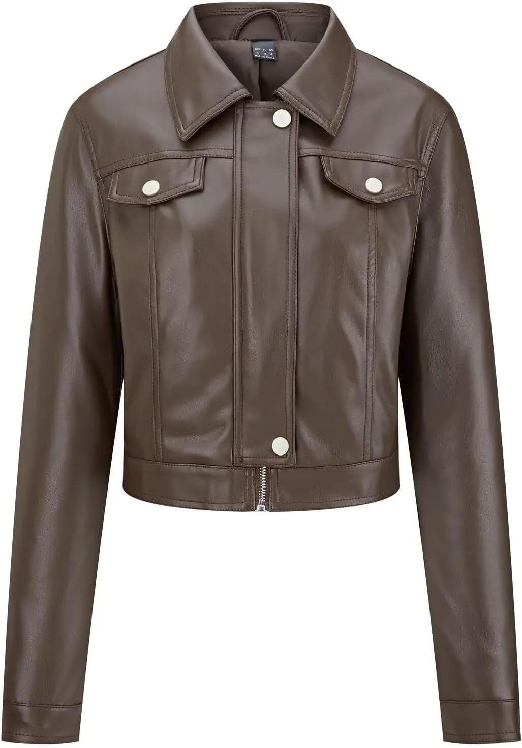 Women's Faux Leather Jacket Cropped Motorcycle Biker Jacket Moto PU Leather Jacket