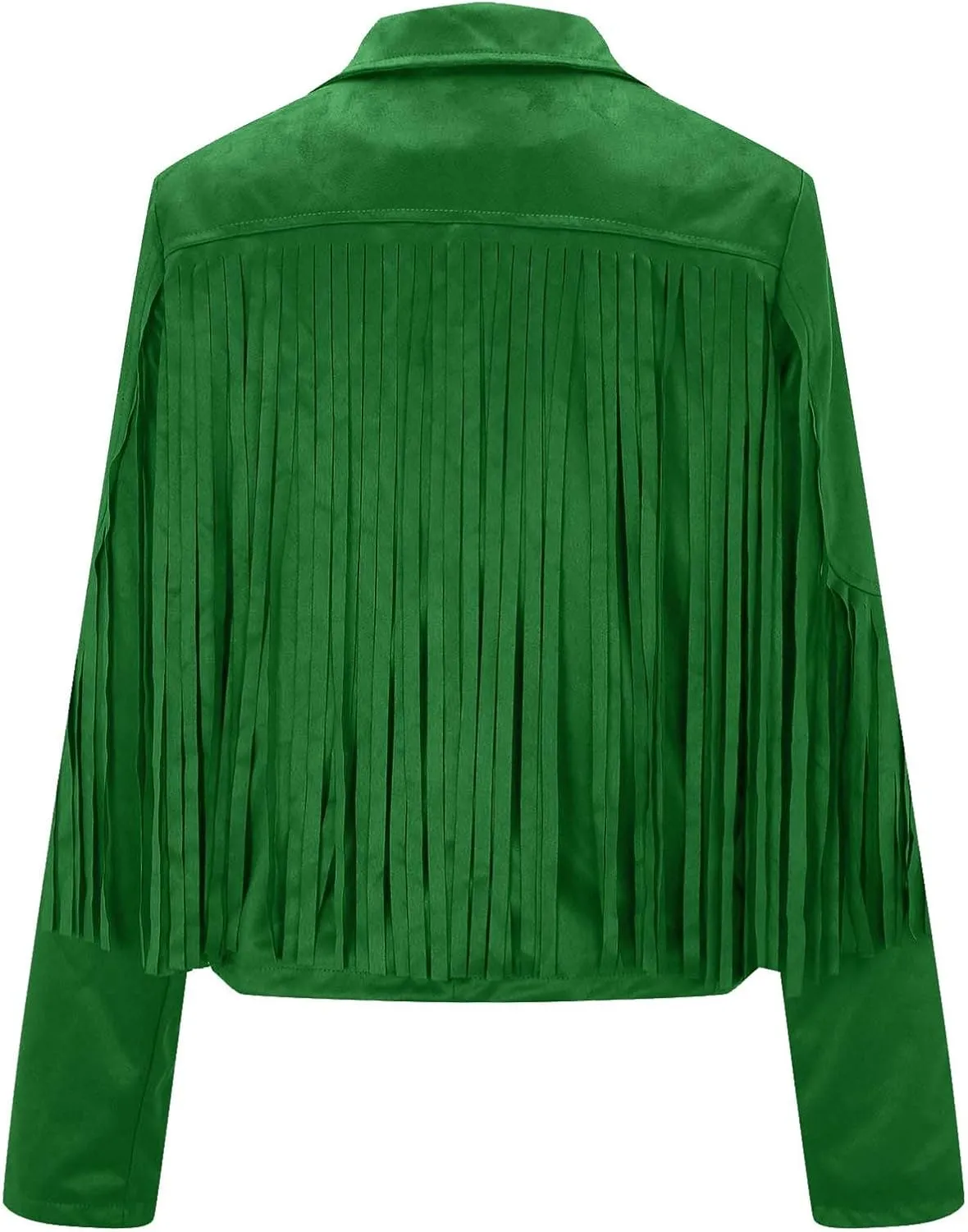 Women's Faux Suede Leather Fringe Jacket Cowgirl Crop Moto Biker Jackets Open Front Tassel Coat Tops 2024 Trendy