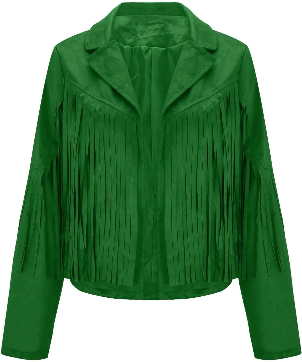 Women's Faux Suede Leather Fringe Jacket Cowgirl Crop Moto Biker Jackets Open Front Tassel Coat Tops 2024 Trendy