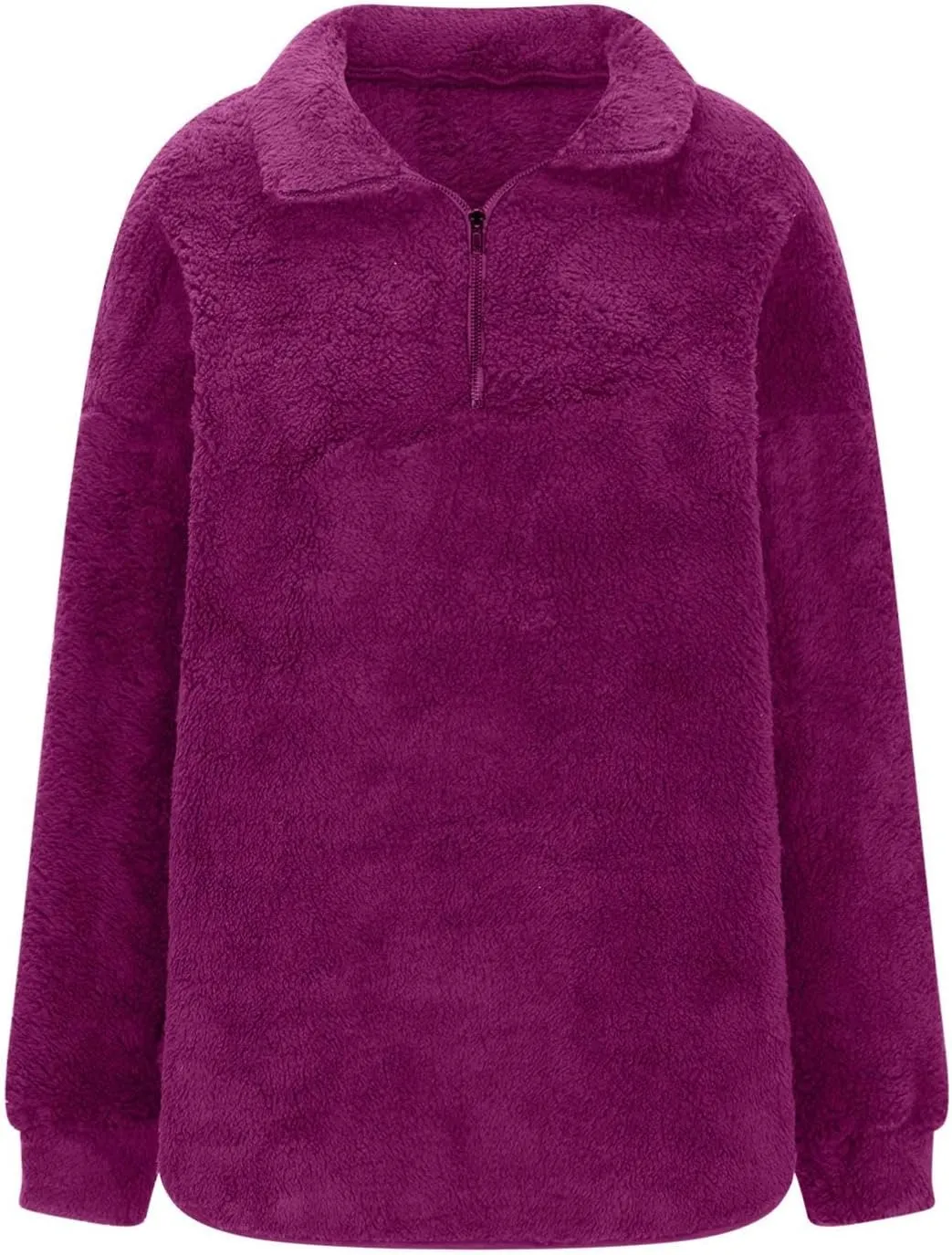 Womens Fleece Sweatshirt Half Zip Up Oversized Long Sleeve Sherpa Pullover Winter Warm Comfy Solid Color Fuzzy Tops