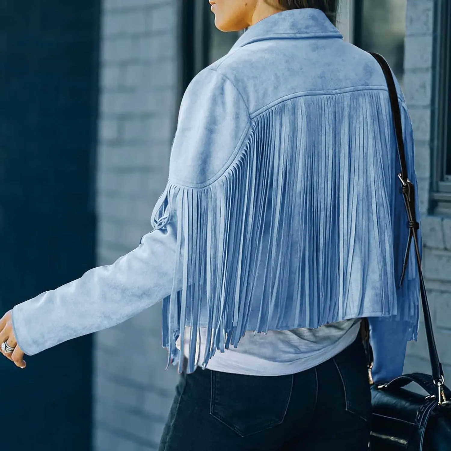 Womens Fringe Jackets Plus Size Faux Suede Coat Fashion Long Sleeve Cardigan Vintage Western Hippie Clothes