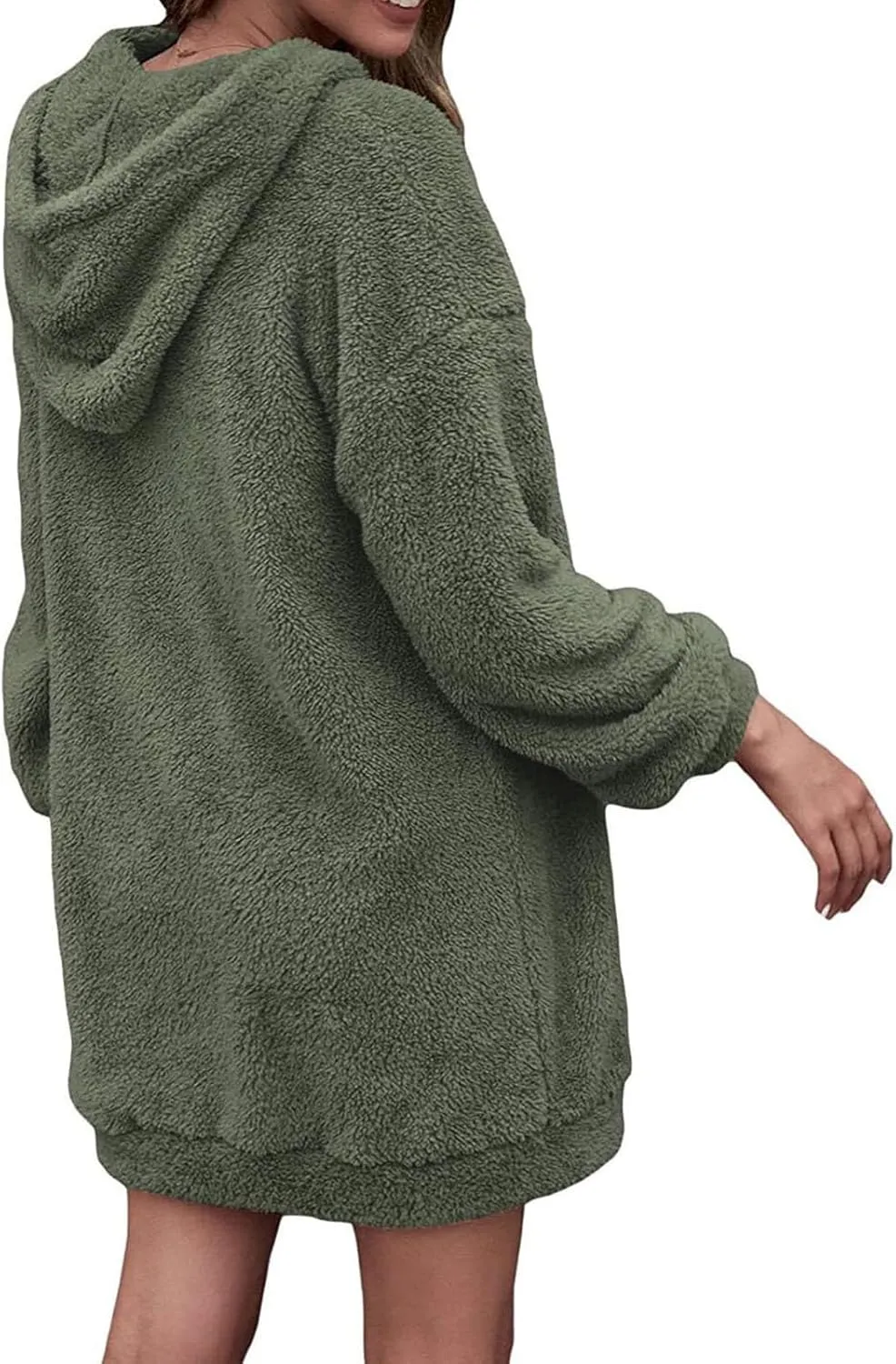 Womens Fuzzy Fleece Hoodies Oversized Half Zip Pullover Winter Long Sleeve Hooded Sweatshirts Casual Tunic Tops