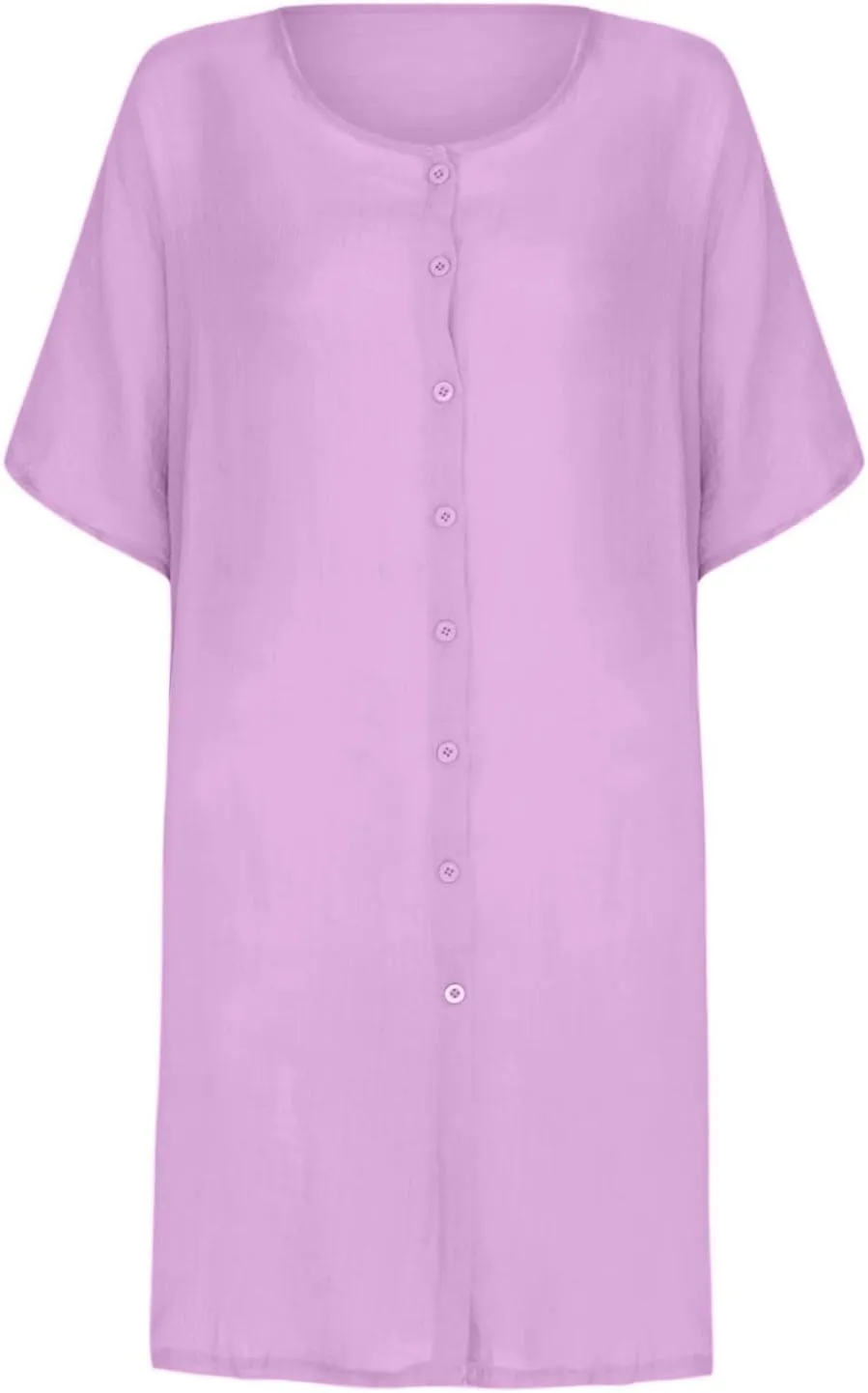 Women's Half Button Down Linen Dress 3/4 Sleeve Casual V-Neck Midi Length Dresses Summer Shirt Dress Blouse