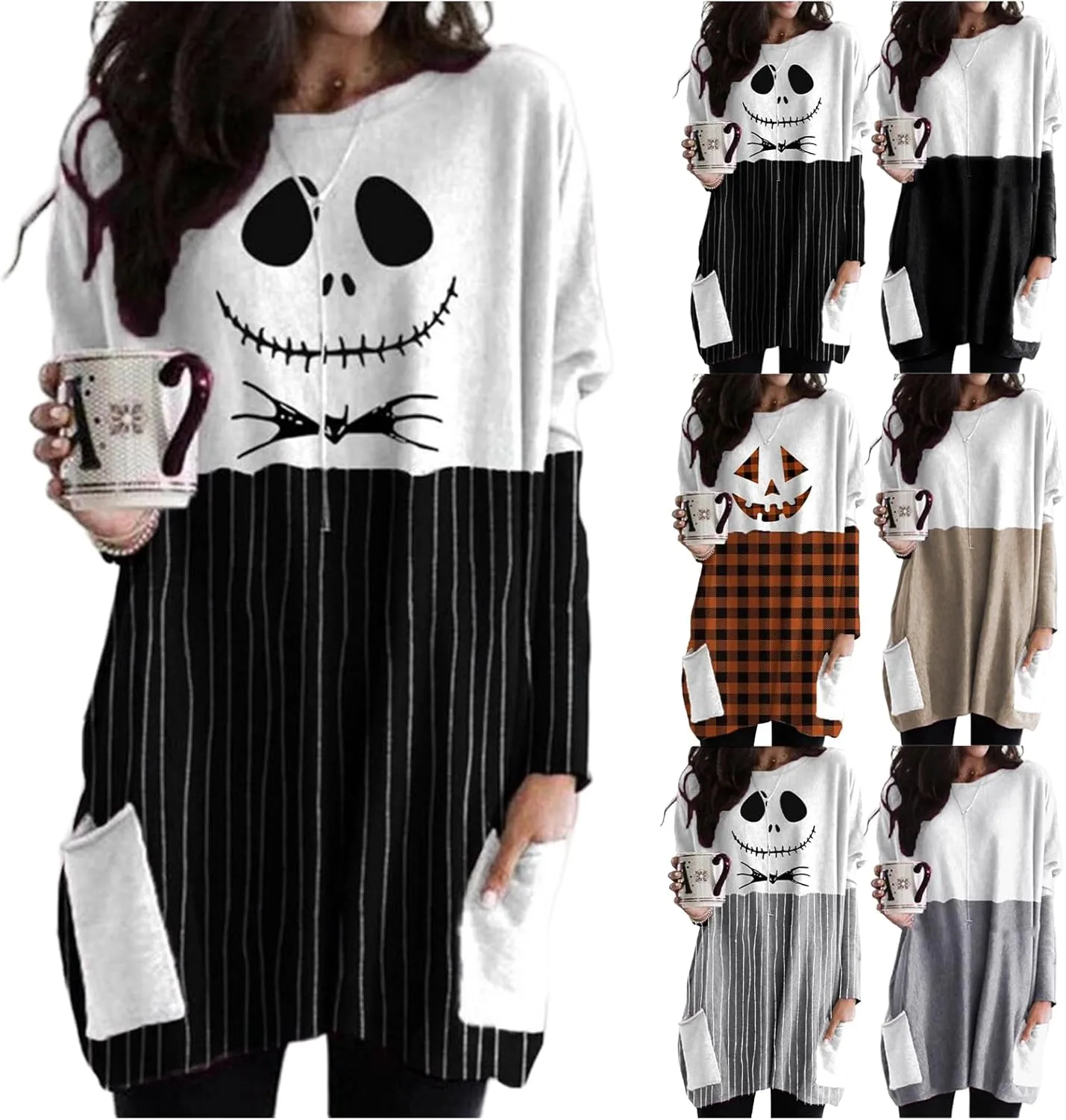 Womens Halloween Crew Neck Sweatshirts Dress Pumpkin Hoodie Long Sleeve Pullover Tops Oversize Sweatshirt