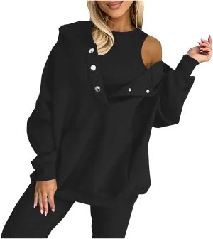 Women's Hoodies Pullover Button Down Oversized Sweatshirts Long Sleeve Pullove Tops 2024 Fall Fashion Streetwear