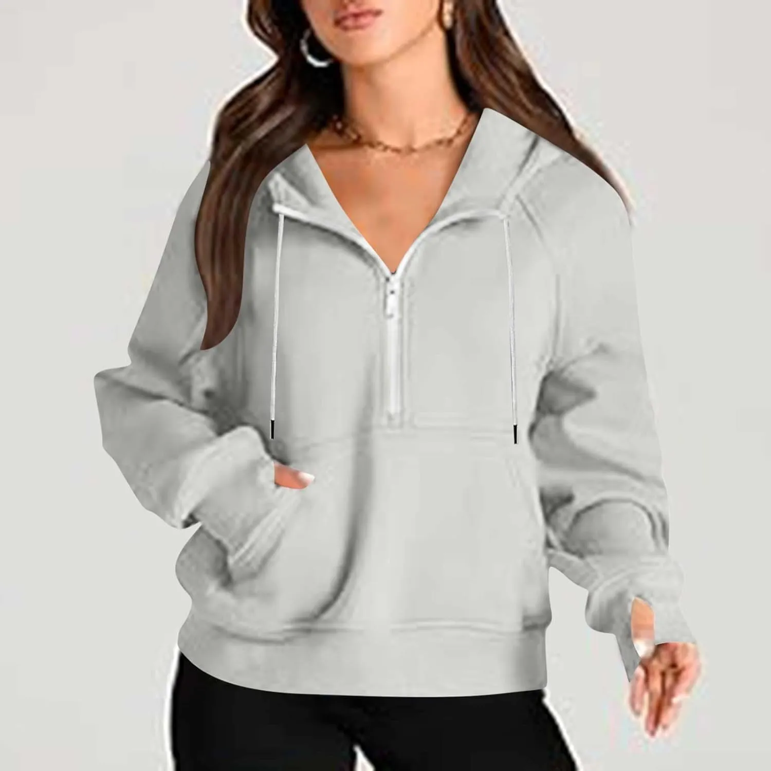 Womens Hoodies Zip Up Lightweight Long Sleeve Solid Hooded Sweatshirts Casual Full Zip Up Cropped Sweatshirts Jackets