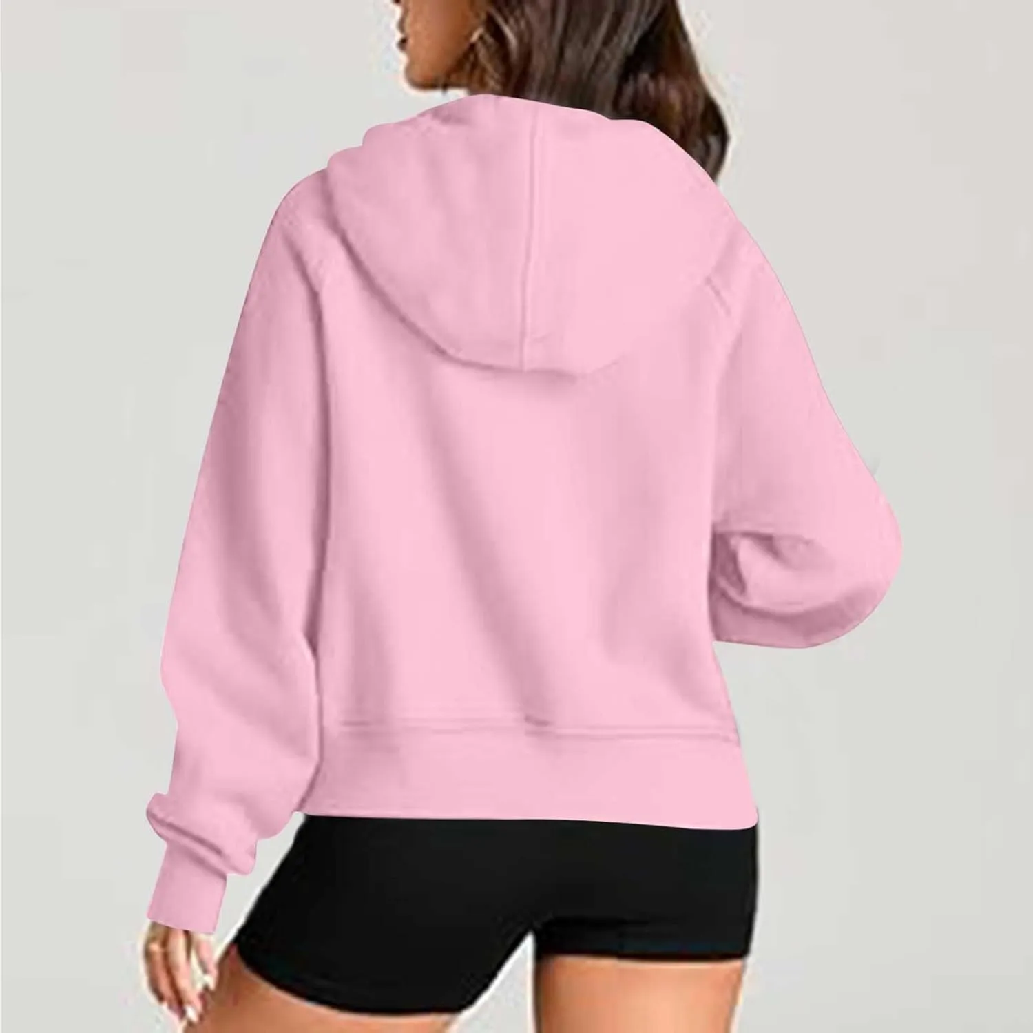 Womens Hoodies Zip Up Lightweight Long Sleeve Solid Hooded Sweatshirts Casual Full Zip Up Cropped Sweatshirts Jackets
